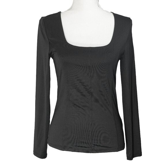 Tahari Square Neck Tee Modern Essentials Long Sleeve Whimsy Goth Princess Seam - Picture 12 of 12